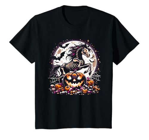 Mädchen Halloween Skelett Schädel Pferd Tier Grafik T-Shirt von Halloween Animal Outfits Girls Boys Kids