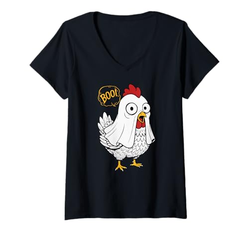 Damen Boo! Huhn im Geist Kostüm Lustige Halloween Meme Art T-Shirt mit V-Ausschnitt Damen Boo! Huhn im Geist Kostüm Lustige Halloween Meme Art T-Shirt mit V-Ausschnitt von Halloween Animals Lazy Costumes by NLTS