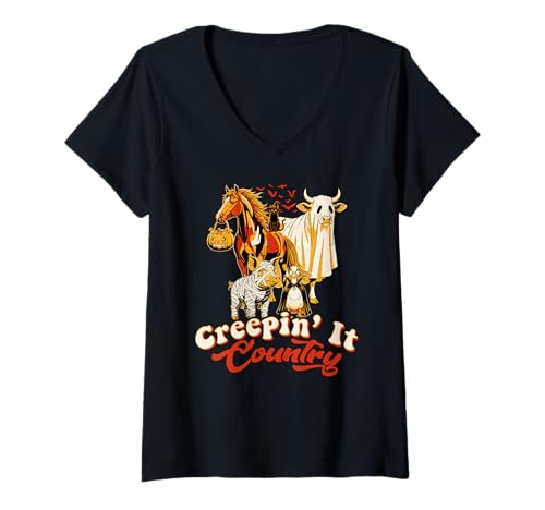 Damen Creepin' It Country Funny Halloween Farm Art T-Shirt mit V-Ausschnitt Damen Creepin' It Country Funny Halloween Farm Art T-Shirt mit V-Ausschnitt von Halloween Animals Lazy Costumes by NLTS