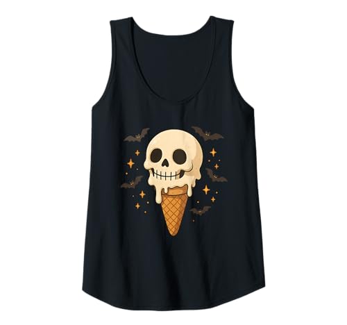 Damen Totenkopf Eiswaffel Halloween Junge Mädchen Grafik Tank Top von Halloween Apparel Outfits Kids Adults