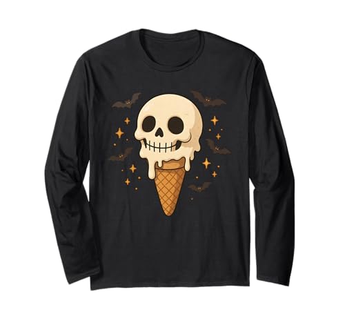 Totenkopf Eiswaffel Halloween Junge Mädchen Grafik Langarmshirt von Halloween Apparel Outfits Kids Adults
