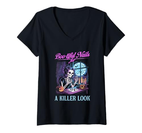 Damen Boo-Tiful Nails Artist für einen coolen Look Spooky Glam Nails T-Shirt mit V-Ausschnitt von Halloween Artists Salon Workers Manicurists Tee
