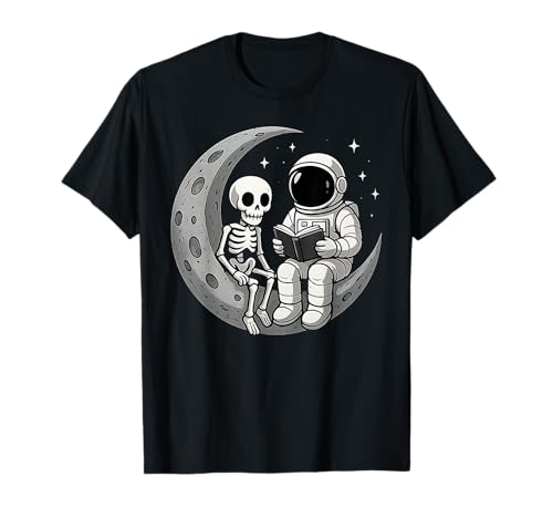 Astronaut Reading Book to Skeleton Moon Space Women Kids Men T-Shirt Astronaut Reading Book to Skeleton Moon Space Women Kids Men T-Shirt von Halloween Astronaut Galaxy and Space Gifts