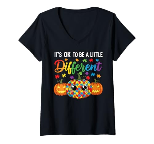 Damen Halloween Autism Pumpkin It's OK to Be a Little Different T-Shirt mit V-Ausschnitt Damen Halloween Autism Pumpkin It's OK to Be a Little Different T-Shirt mit V-Ausschnitt von Halloween Autism Awareness Support Apparel.