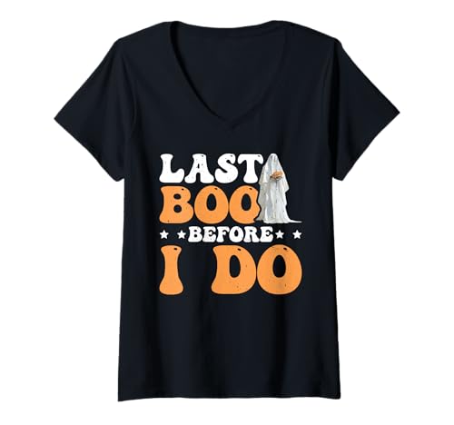 Damen Last Boo Before I Do Spooky Hochzeitshorrorvorschlag - T-Shirt mit V-Ausschnitt Damen Last Boo Before I Do Spooky Hochzeitshorrorvorschlag - T-Shirt mit V-Ausschnitt von Halloween Bachelorette