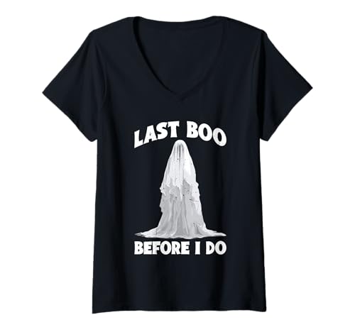 Damen Last Boo Before I Do Spooky Hochzeitshorrorvorschlag - T-Shirt mit V-Ausschnitt Damen Last Boo Before I Do Spooky Hochzeitshorrorvorschlag - T-Shirt mit V-Ausschnitt von Halloween Bachelorette