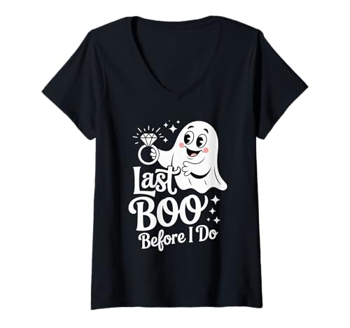 Damen Last Boo Before I Do Spooky Hochzeitshorrorvorschlag - T-Shirt mit V-Ausschnitt Damen Last Boo Before I Do Spooky Hochzeitshorrorvorschlag - T-Shirt mit V-Ausschnitt von Halloween Bachelorette