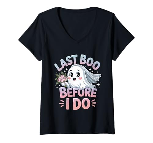 Damen Last Boo Before I Do Spooky Hochzeitshorrorvorschlag - T-Shirt mit V-Ausschnitt Damen Last Boo Before I Do Spooky Hochzeitshorrorvorschlag - T-Shirt mit V-Ausschnitt von Halloween Bachelorette