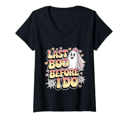 Damen Last Boo Before I Do Spooky Hochzeitshorrorvorschlag - T-Shirt mit V-Ausschnitt Damen Last Boo Before I Do Spooky Hochzeitshorrorvorschlag - T-Shirt mit V-Ausschnitt von Halloween Bachelorette