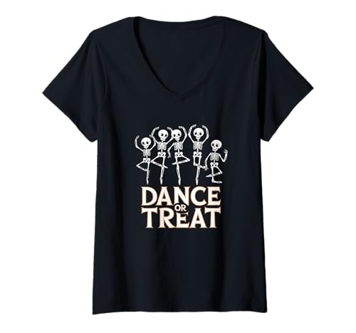 Damen Dance Or Treat Halloween Funny Cute Skelett Ballett Tanz T-Shirt mit V-Ausschnitt Damen Dance Or Treat Halloween Funny Cute Skelett Ballett Tanz T-Shirt mit V-Ausschnitt von Halloween Ballet Dance