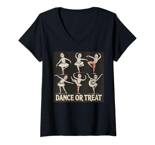 Damen Dance Or Treat Lustiger Halloween-Balletttanz mit Mama im Vintage-Stil T-Shirt mit V-Ausschnitt Damen Dance Or Treat Lustiger Halloween-Balletttanz mit Mama im Vintage-Stil T-Shirt mit V-Ausschnitt von Halloween Ballet Dance
