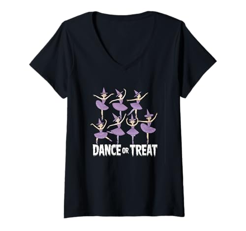 Damen Dance Or Treat Lustiger Hexenballetttanz im Vintage-Look T-Shirt mit V-Ausschnitt Damen Dance Or Treat Lustiger Hexenballetttanz im Vintage-Look T-Shirt mit V-Ausschnitt von Halloween Ballet Dance