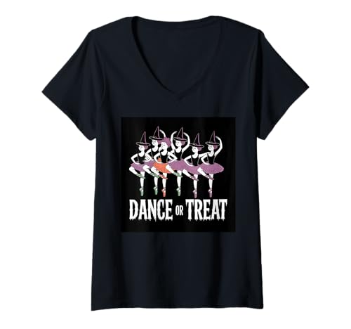 Damen Dance Or Treat Lustiger süßer Hexen-Balletttanz für Halloween T-Shirt mit V-Ausschnitt Damen Dance Or Treat Lustiger süßer Hexen-Balletttanz für Halloween T-Shirt mit V-Ausschnitt von Halloween Ballet Dance
