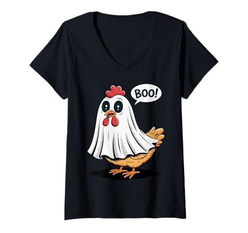 Damen Lustiges Halloween Huhn Boo Gruseliges Kostüm T-Shirt mit V-Ausschnitt Damen Lustiges Halloween Huhn Boo Gruseliges Kostüm T-Shirt mit V-Ausschnitt von Halloween Barnyard Humor