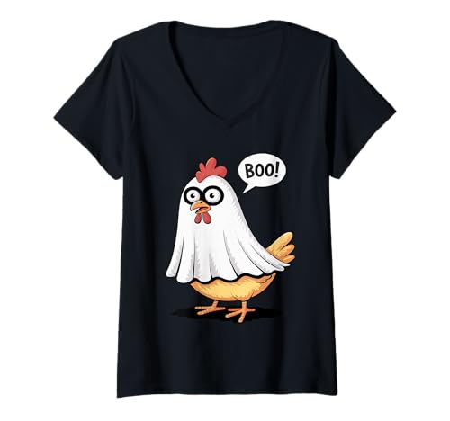 Damen Lustiges Halloween Huhn Boo Gruseliges Kostüm T-Shirt mit V-Ausschnitt Damen Lustiges Halloween Huhn Boo Gruseliges Kostüm T-Shirt mit V-Ausschnitt von Halloween Barnyard Humor