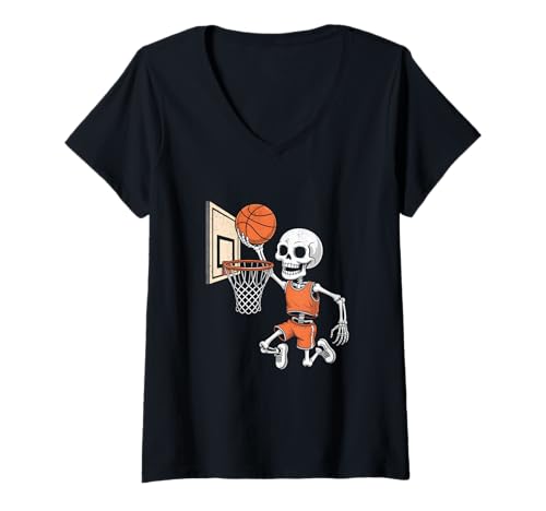 Damen Skelett Basketball Halloween T-Shirt mit V-Ausschnitt Damen Skelett Basketball Halloween T-Shirt mit V-Ausschnitt von Halloween Basketball Skeleton Costume
