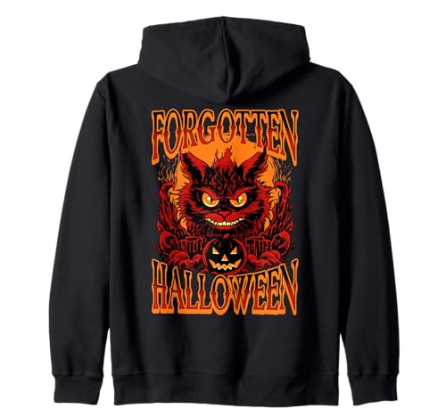Gruselige Katze mit Kürbis vergessene Halloween Design Kinder Kapuzenjacke von Halloween Big Graphic Casual Outfits.