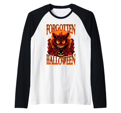 Gruselige Katze mit Kürbis vergessene Halloween Design Kinder Raglan von Halloween Big Graphic Casual Outfits.