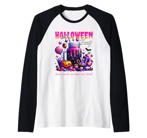 Mädchen Halloween Party Retro Design Kinder Raglan von Halloween Big Graphic Casual Outfits.