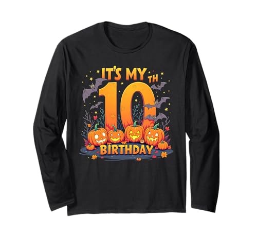 It's My 10th Birthday 10 Year Old Kids Halloween Pumpkin Langarmshirt von Halloween Birthday Pumpkin Family Outfit