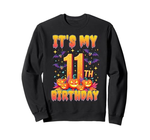 It's My 11th Birthday 11 Year Old Kids Halloween Pumpkin Sweatshirt von Halloween Birthday Pumpkin Family Outfit