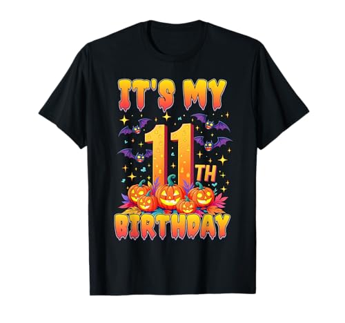It's My 11th Birthday 11 Year Old Kids Halloween Pumpkin T-Shirt von Halloween Birthday Pumpkin Family Outfit