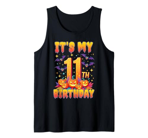 It's My 11th Birthday 11 Year Old Kids Halloween Pumpkin Tank Top von Halloween Birthday Pumpkin Family Outfit