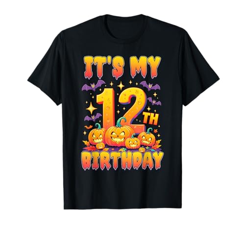 It's My 12th Birthday 12 Year Old Kids Halloween Pumpkin T-Shirt von Halloween Birthday Pumpkin Family Outfit