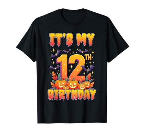 It's My 12th Birthday 12 Year Old Kids Halloween Pumpkin T-Shirt von Halloween Birthday Pumpkin Family Outfit