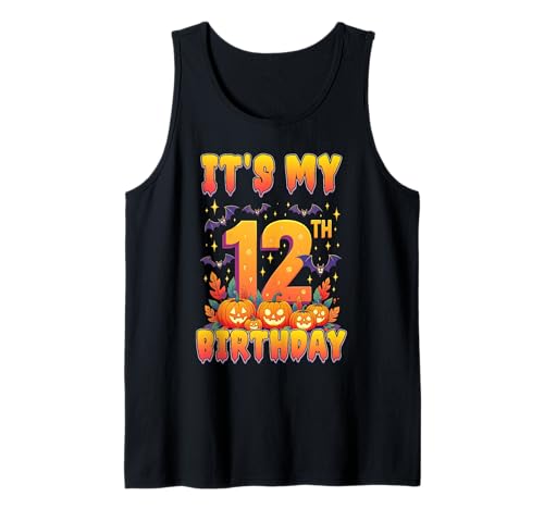 It's My 12th Birthday 12 Year Old Kids Halloween Pumpkin Tank Top von Halloween Birthday Pumpkin Family Outfit