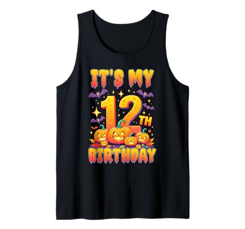 It's My 12th Birthday 12 Year Old Kids Halloween Pumpkin Tank Top von Halloween Birthday Pumpkin Family Outfit