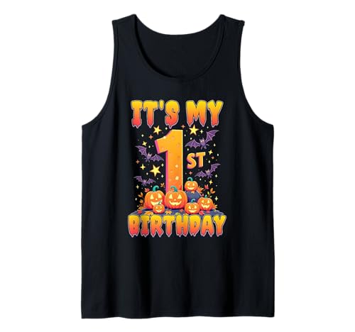 It's My 1st Birthday Party 1 Year Old Kids Halloween Pumpkin Tank Top von Halloween Birthday Pumpkin Family Outfit