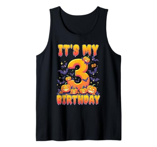 It's My 3rd Birthday Party 3 Year Old Kids Halloween Pumpkin Tank Top von Halloween Birthday Pumpkin Family Outfit