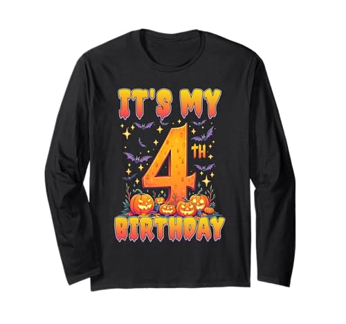 It's My 4th Birthday Party 4 Year Old Kids Halloween Pumpkin Langarmshirt von Halloween Birthday Pumpkin Family Outfit
