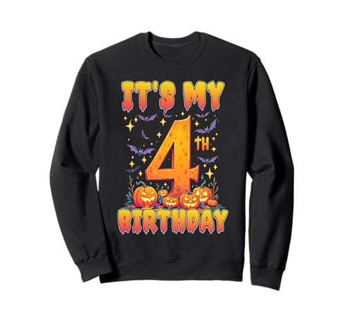It's My 4th Birthday Party 4 Year Old Kids Halloween Pumpkin Sweatshirt von Halloween Birthday Pumpkin Family Outfit