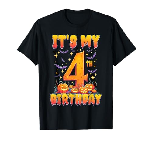 It's My 4th Birthday Party 4 Year Old Kids Halloween Pumpkin T-Shirt von Halloween Birthday Pumpkin Family Outfit