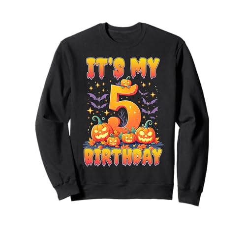 It's My 5th Birthday Party 5 Year Old Kids Halloween Pumpkin Sweatshirt von Halloween Birthday Pumpkin Family Outfit