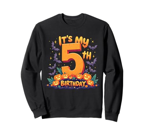 It's My 5th Birthday Party 5 Year Old Kids Halloween Pumpkin Sweatshirt von Halloween Birthday Pumpkin Family Outfit