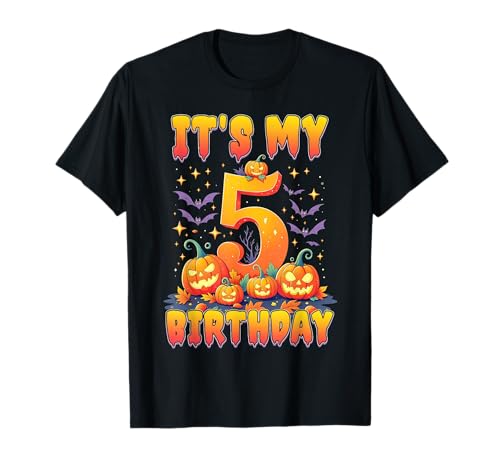 It's My 5th Birthday Party 5 Year Old Kids Halloween Pumpkin T-Shirt von Halloween Birthday Pumpkin Family Outfit