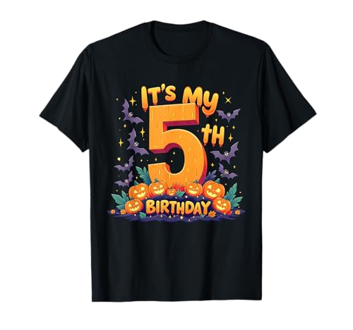 It's My 5th Birthday Party 5 Year Old Kids Halloween Pumpkin T-Shirt von Halloween Birthday Pumpkin Family Outfit
