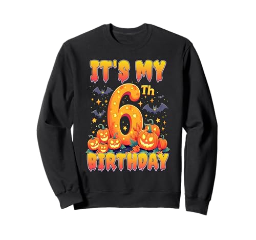 It's My 6th Birthday Party 6 Year Old Kids Halloween Pumpkin Sweatshirt von Halloween Birthday Pumpkin Family Outfit