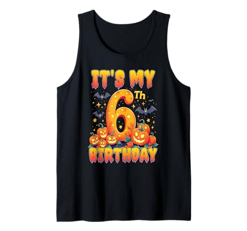It's My 6th Birthday Party 6 Year Old Kids Halloween Pumpkin Tank Top von Halloween Birthday Pumpkin Family Outfit