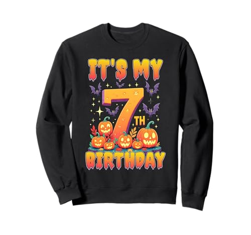 It's My 7th Birthday Party 7 Year Old Kids Halloween Pumpkin Sweatshirt von Halloween Birthday Pumpkin Family Outfit