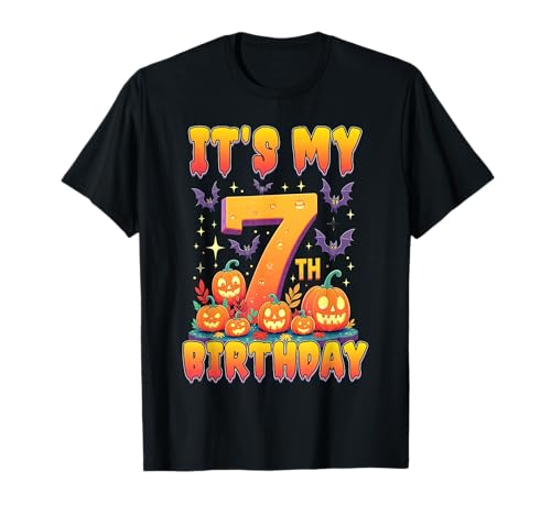 It's My 7th Birthday Party 7 Year Old Kids Halloween Pumpkin T-Shirt von Halloween Birthday Pumpkin Family Outfit