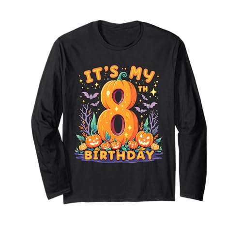 It's My 8th Birthday Party 8 Year Old Kids Halloween Pumpkin Langarmshirt von Halloween Birthday Pumpkin Family Outfit