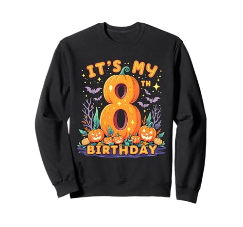 It's My 8th Birthday Party 8 Year Old Kids Halloween Pumpkin Sweatshirt von Halloween Birthday Pumpkin Family Outfit