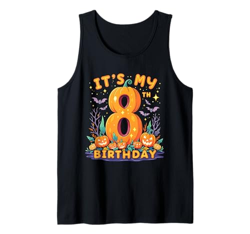 It's My 8th Birthday Party 8 Year Old Kids Halloween Pumpkin Tank Top von Halloween Birthday Pumpkin Family Outfit