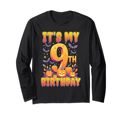 It's My 9th Birthday Party 9 Year Old Kids Halloween Pumpkin Langarmshirt von Halloween Birthday Pumpkin Family Outfit