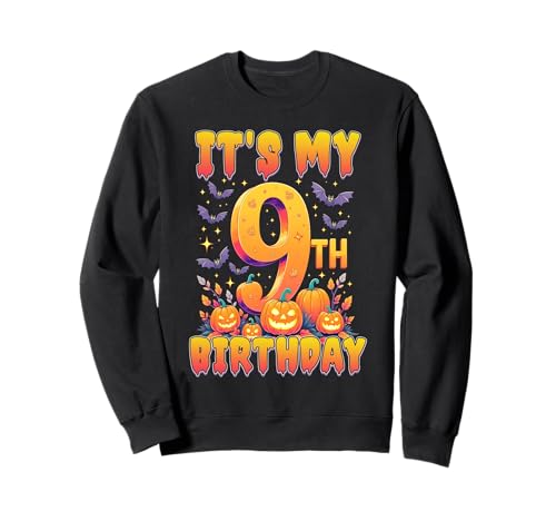 It's My 9th Birthday Party 9 Year Old Kids Halloween Pumpkin Sweatshirt von Halloween Birthday Pumpkin Family Outfit
