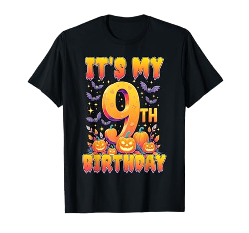 It's My 9th Birthday Party 9 Year Old Kids Halloween Pumpkin T-Shirt von Halloween Birthday Pumpkin Family Outfit